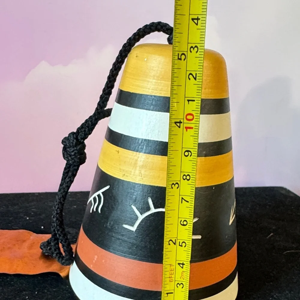 Native American Hand-Painted Ceramic Wind Bell w/ Cord & Copper Clapper